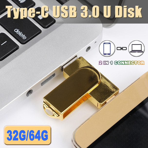 32/64GB Type C Metal Rotary Mobile Phone U Disk USB Flash Drive OTG for Android Phone Computer Mini Flash Drive Memory Stick