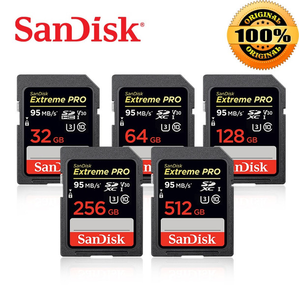 SanDisk SD Card 95MBS for Camera 64GB 128GB 32GB 256GB 512GB Memory Card U3 4K U1 Flash Card for Camera Flash Card PC SDXC SDHC