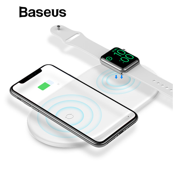 Baseus 2 in 1 Wireless Charger For iPhone X XS Max XR Apple Watch 4 3 2 Charger For Samsung S8 S9 10W Fast Wireless Charging Pad