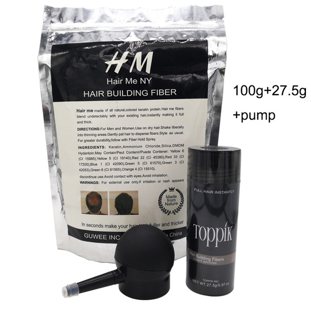 Toppik hair building fibers powder 25g bottle fibers spray applicator/pump add refill bag 100g hair fibers 3pcs/lot