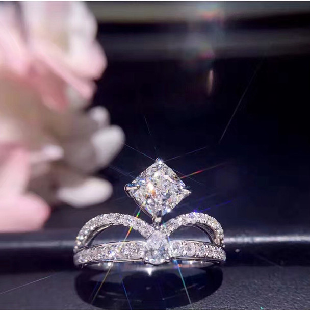 18K White Gold (AU750) Women Wedding Ring Certified G/VS1 Luxury 1.01 CT Princess Real Diamond Ring Fashion Design Custom