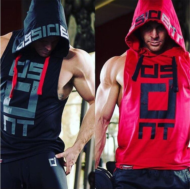 2018 New ProductsFitness Men Bodybuilding Cotton Sleeveless Top Solid Stringer Hoodie Tank Top Summer mens hooded Shirts Cotton