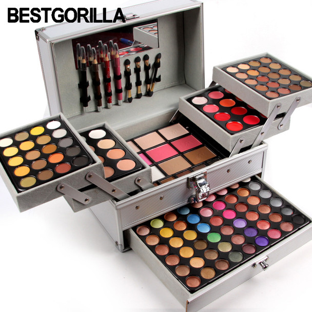 Miss Rose professional makeup set in Aluminum box three layers include glitter eyeshadow lip gloss blush for makeup artist