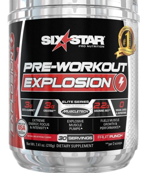 Six Star Explosion Pre Workout Explosion, Powerful Pre Workout Powder with Extreme Energy, Focus and Intensity, Fruit Punch, 30 Servings, 7.41oz