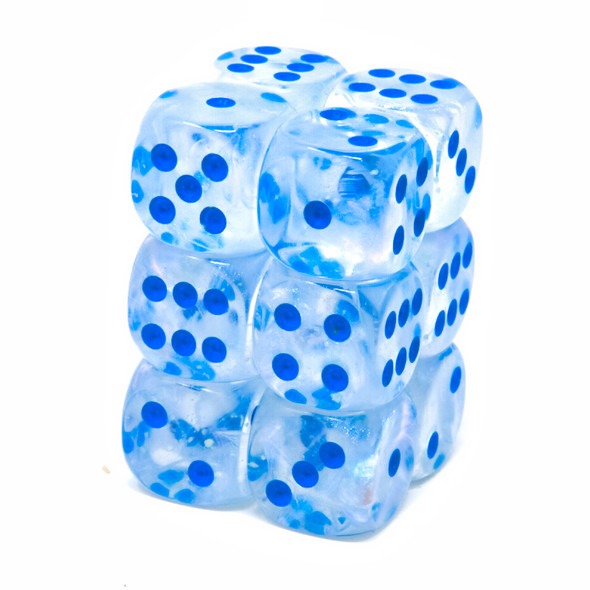 Chessex - Set de 12 dados D6 de 16mm Boralis® Icicle™/Celeste Luminary™