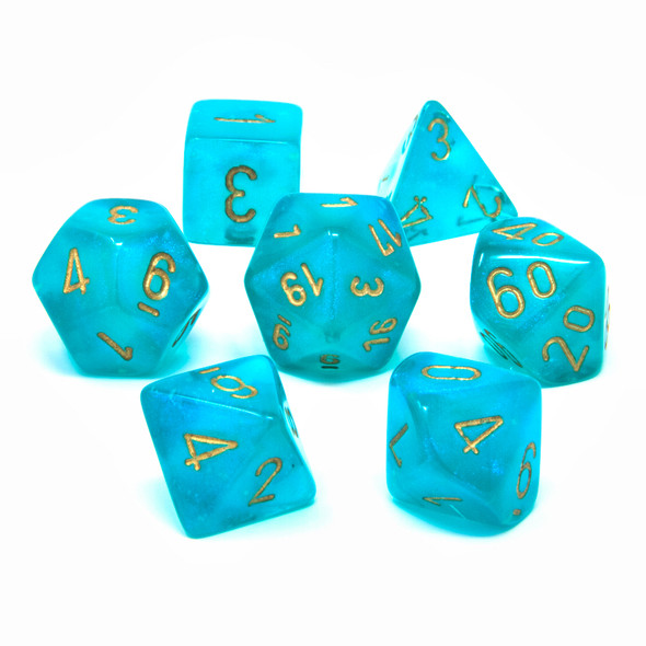 Chessex - Set de 7 dados poliédricos Borealis® Verde azulado/Dorado Luminary™