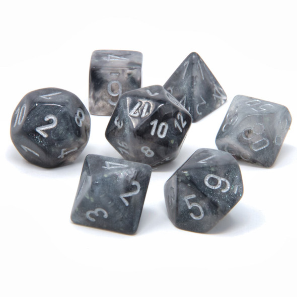 Chessex - Set de 7 dados poliédricos Borealis® Humo liviano/Plateado Luminary™