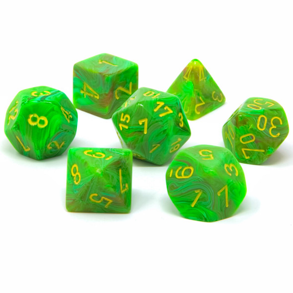 Chessex - Set de 7 dados poliédricos Vortex® Limo/Amarillo