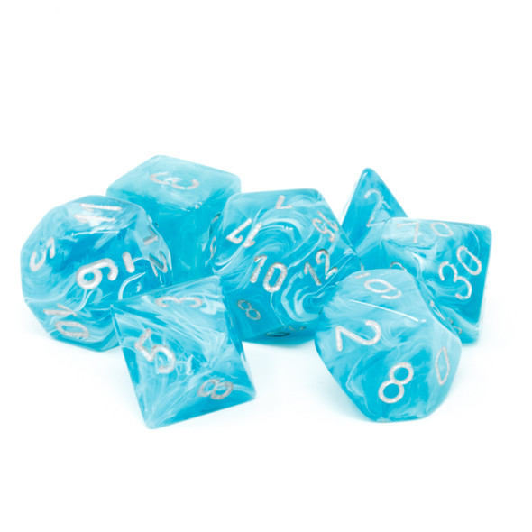 Chessex - Set de 7 dados poliédricos Cirrus™ Aqua/Plateado