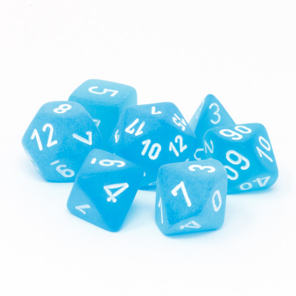 Chessex - Set de 7 dados poliédricos Frosted™ Caribbean Blue/Blanco