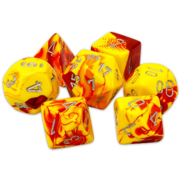 Chessex - Set de 7 dados poliédricos Gemini™ Rojo-Amarillo/Plata