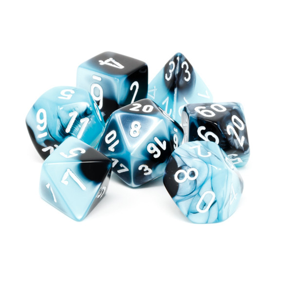 Chessex - Set de 7 dados poliédricos Gemini™ Negro - Concha con blanco