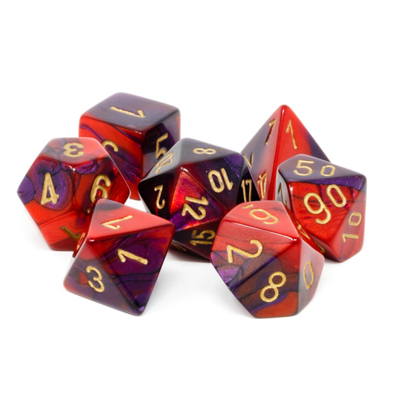 Chessex - Set de 7 dados poliédricos Gemini™ Morado - Rojo/Dorado