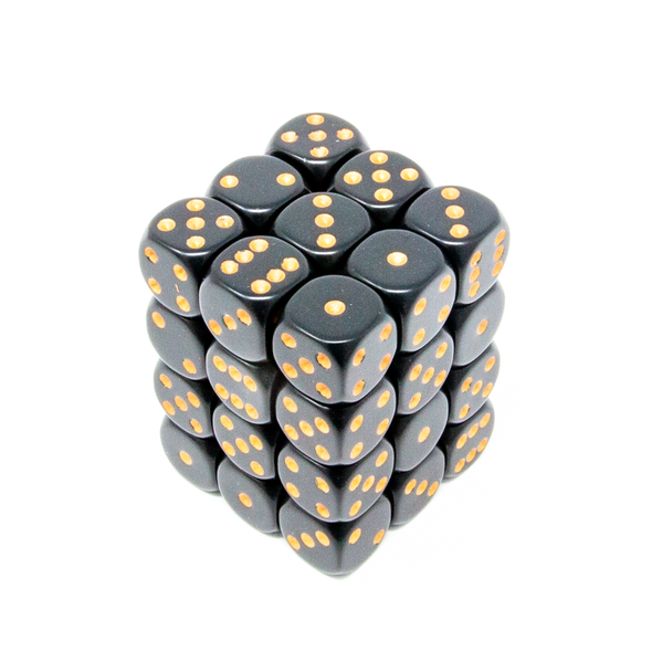 Chessex - Set de 36 dados D6 de 12mm opacos Negro/Dorado