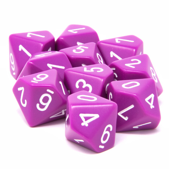 Chessex - Set de 10 dados D10 opacos Morado/Blanco-1