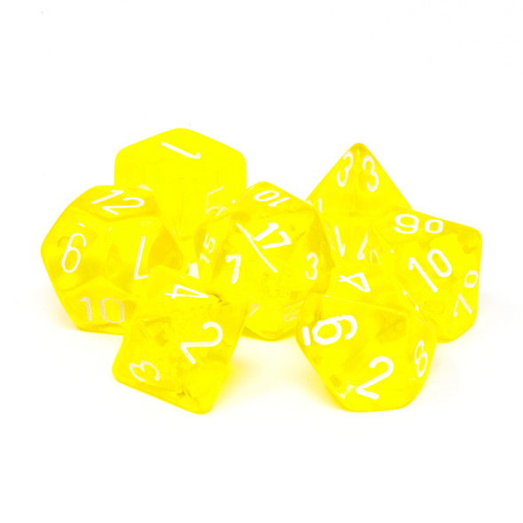 Chessex - Set de 7 dados poliédricos translúcidos Amarillo/Blanco-1