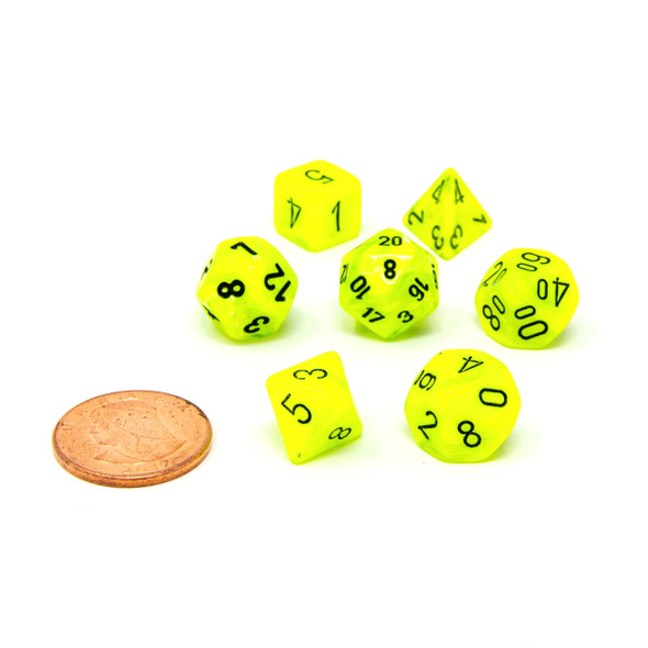 Chessex - Set de 7 mini dados poliédricos Vortex® Verde brillante/Negro