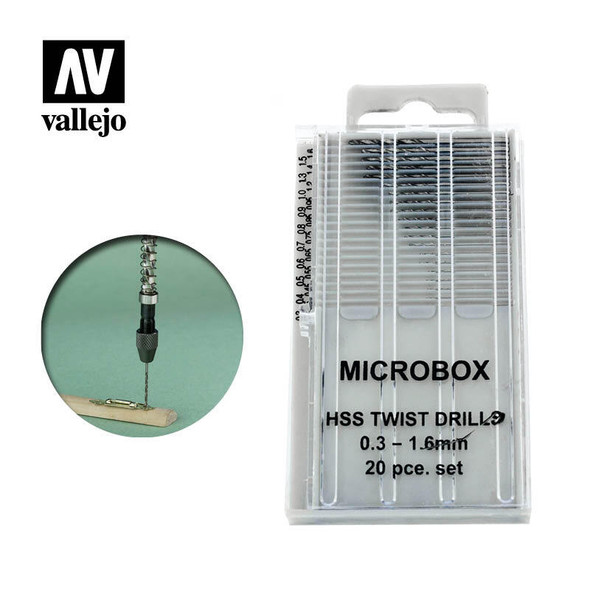 Vallejo - Herramientas: Set de 20 brocas, 0,3-1,6 mm