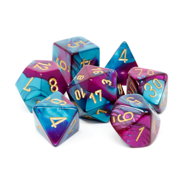 Chessex - Set de 7 dados poliédricos Gemini™ Morado - Verde aqua/Dorado