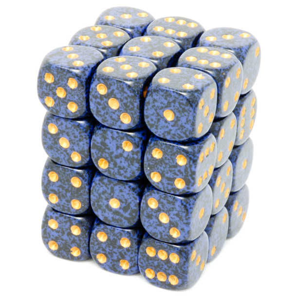 Chessex - Set de 36 dados D6 de 12mm moteados Golden Cobalt™