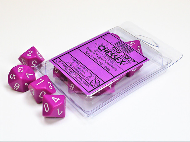 Chessex - Set de 10 dados D10 opacos Morado/Blanco-1