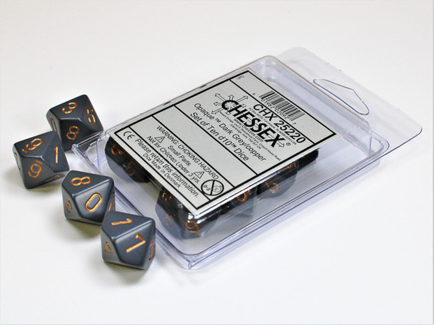 Chessex - Set de 10 dados D10 opacos Gris/Cobre