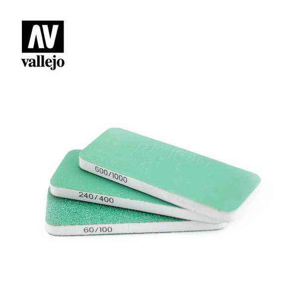 Vallejo - Set de 3 Lijas Flexibles, Doble Grano (80x30x6 mm)