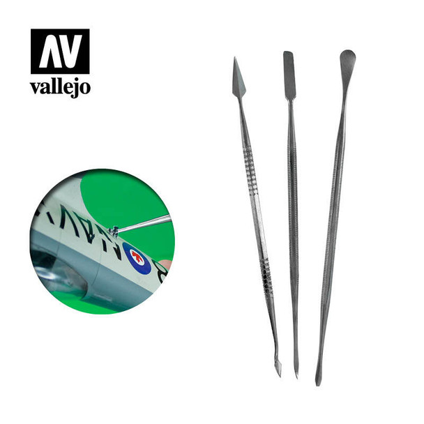 Vallejo - Herramientas: Set de 3 Curetas de Acero Inox.