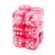 Chessex - Set de 12 dados D6 de 16mm Ghostly Glow™ Rosado/Plateado