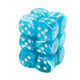 Chessex - Set de 12 dados D6 de 16mm Cirrus™ Aqua/Plateado