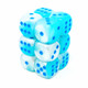 Chessex - Set de 12 dados D6 de 16mm Gemini® Turquesa aperlado-Blanco/Azul Luminary™