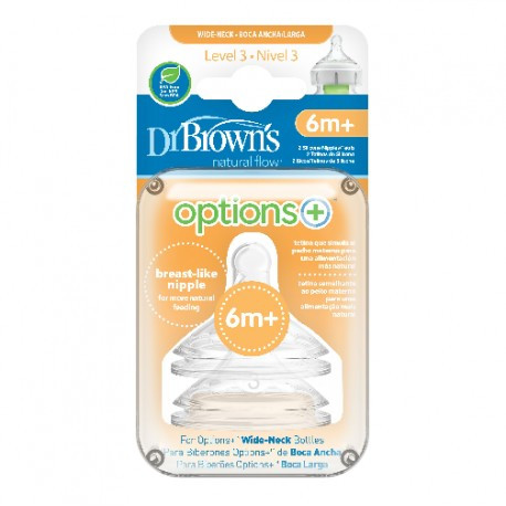 Dr brown's options+ tetina boca ancha nivel 3 +6 meses 2 UDS