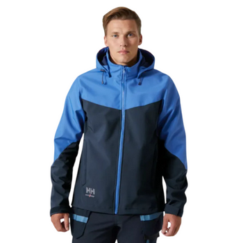 HH Workwear Oxford Hooded Softshell Jacket - Navy/Stone Blue