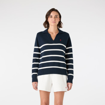Musto Women's Original Marine Navy Striped Knit, model front