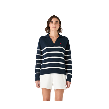 Musto Women's Original Marine Navy Striped Knit, model front