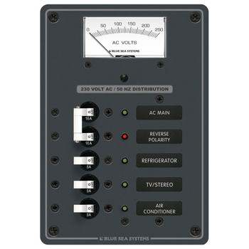 Blue Sea Power Distribution Panel/AC Main with Voltmeter - 3 Position
