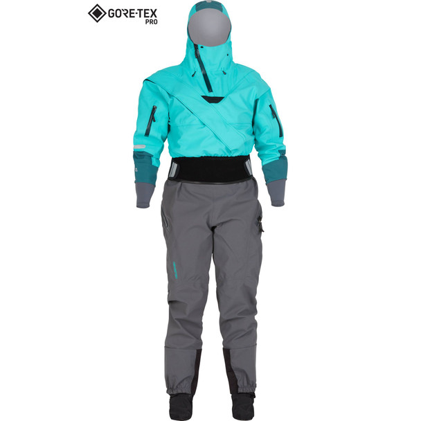 NRS Women's Navigator Comfort-Neck GORE-TEX Pro Dry Suit - Aqua, Front