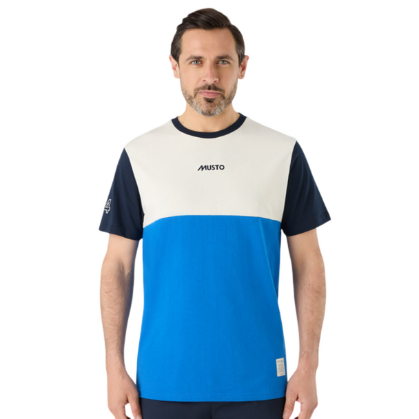 Musto 64 Short Sleeve Men's Tee - Aruba Blue/Navy/Antique Sail White, model