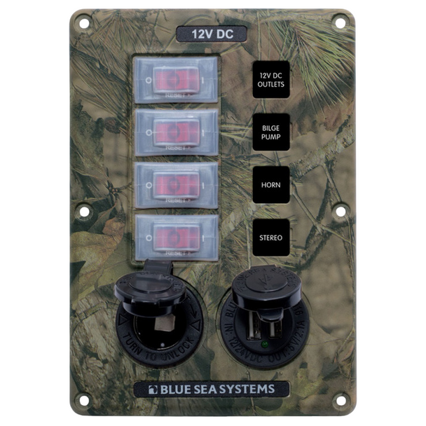 Blue Sea Panel Switch H2O CB 4pos Socket & USB Camo