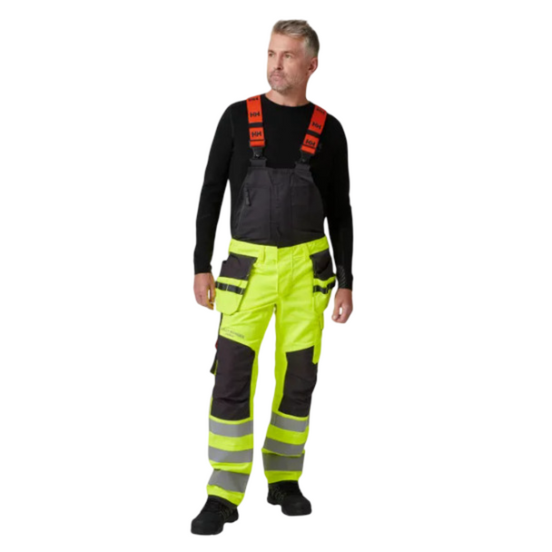 Helly Hansen Alna 2.0 Hi Vis Construction Bib Trousers Yellow/Ebony - Front View