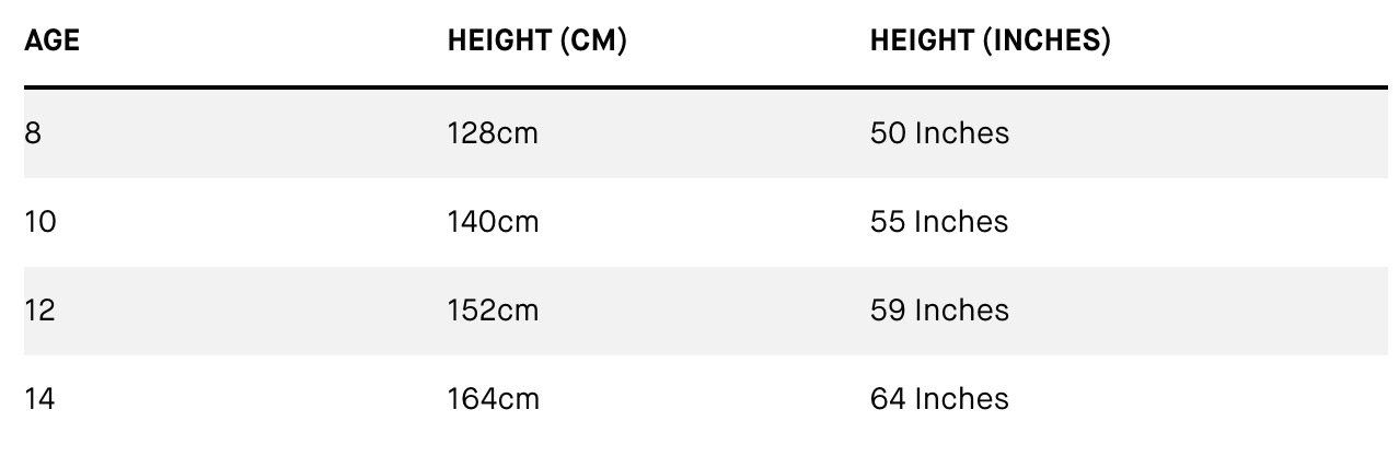 Musto junior size guide