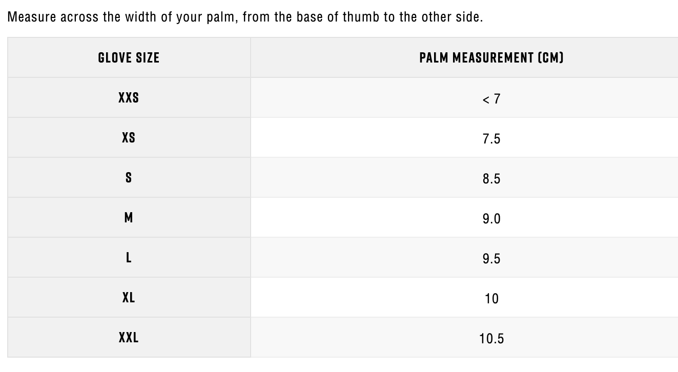 Zhik glove sizing