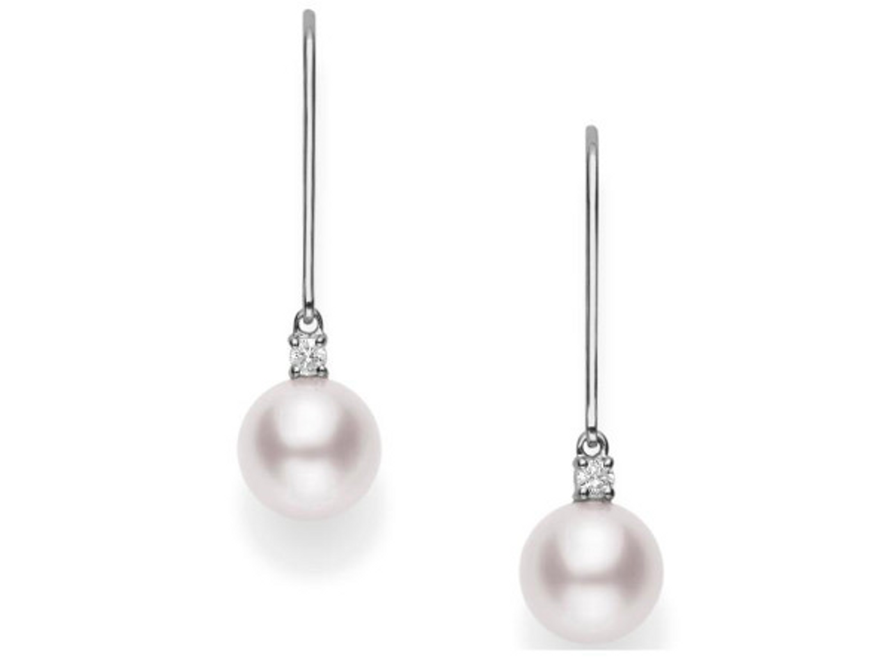 Mikimoto Akoya Pearl & Diamond Linear Earrings - Yellow Gold/ Diamond/ Pearl  | Editorialist