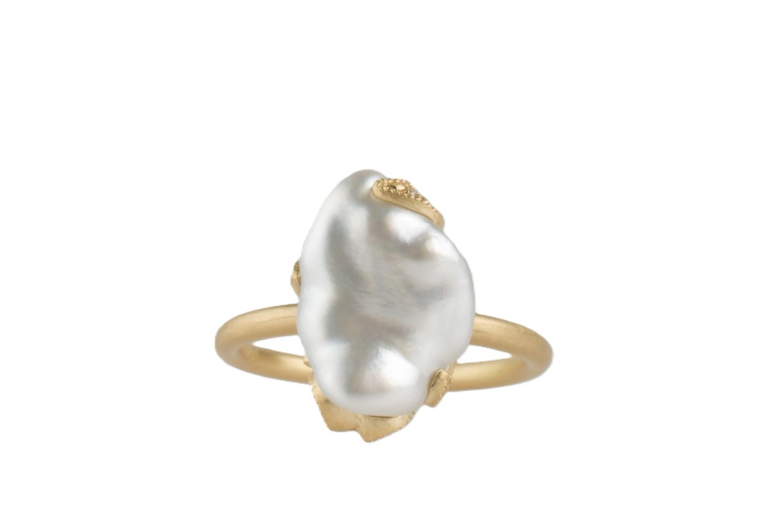 Shinkai Coronet White South Sea Keshi Pearl Diamond Ring | Lux