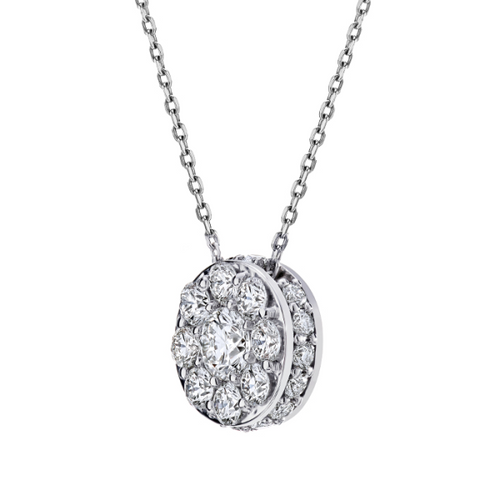 18K WHITE GOLD DIAMOND CLUSTER PENDENT NECKLACE [1DFAD3833]