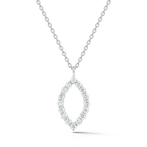 18K WHITE GOLD DIAMOND OPEN MARQUISE PENDENT NECKLACE [1DFAD3835]