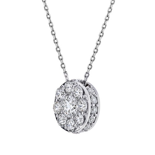 18K WHITE GOLD DIAMOND CLUSTER PENDENT NECKLACE [1DFAD3834]