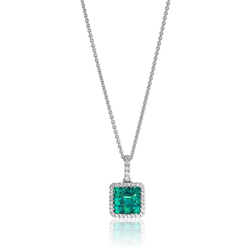 Emerald and Diamond Pendant in 18k White Gold [1DFED0324]