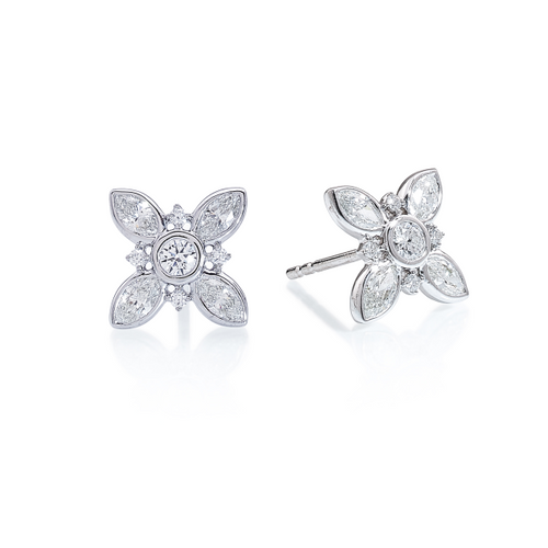 Diamond Flower Earrings [1EADX4869]