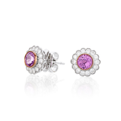 Pink Sapphire and Diamond Earrings in 18k White [1ESDX0799]